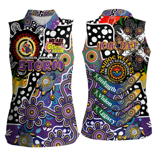 Personalised Storm NRL Celebrating 50 Years of Naidoc Women Sleeveless Polo Shirt NAIDOC Week 2025 Aboriginal