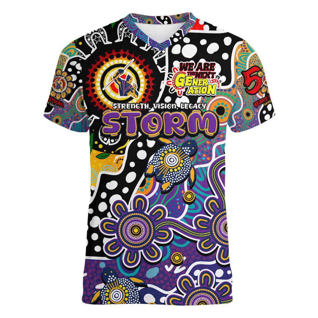 Personalised Storm NRL Celebrating 50 Years of Naidoc Women V-Neck T-Shirt NAIDOC Week 2025 Aboriginal