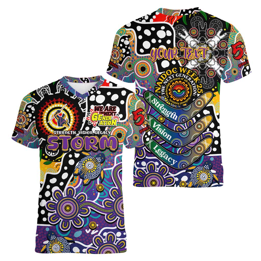 Personalised Storm NRL Celebrating 50 Years of Naidoc Women V-Neck T-Shirt NAIDOC Week 2025 Aboriginal