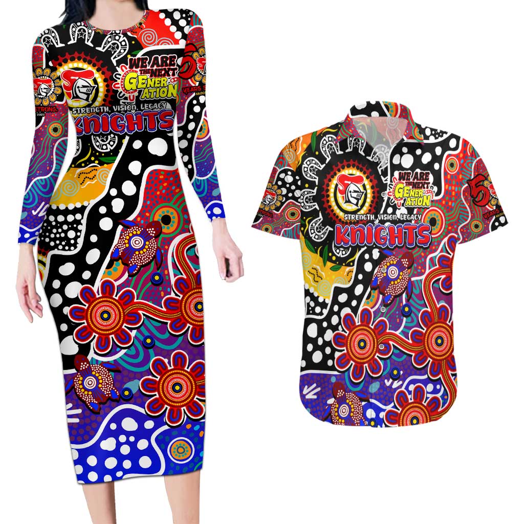 Personalised Knights NRL Celebrating 50 Years of Naidoc Couples Matching Long Sleeve Bodycon Dress and Hawaiian Shirt NAIDOC Week 2025 Aboriginal