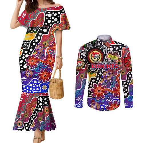 Personalised Knights NRL Celebrating 50 Years of Naidoc Couples Matching Mermaid Dress and Long Sleeve Button Shirt NAIDOC Week 2025 Aboriginal