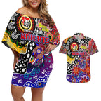 Personalised Knights NRL Celebrating 50 Years of Naidoc Couples Matching Off Shoulder Short Dress and Hawaiian Shirt NAIDOC Week 2025 Aboriginal