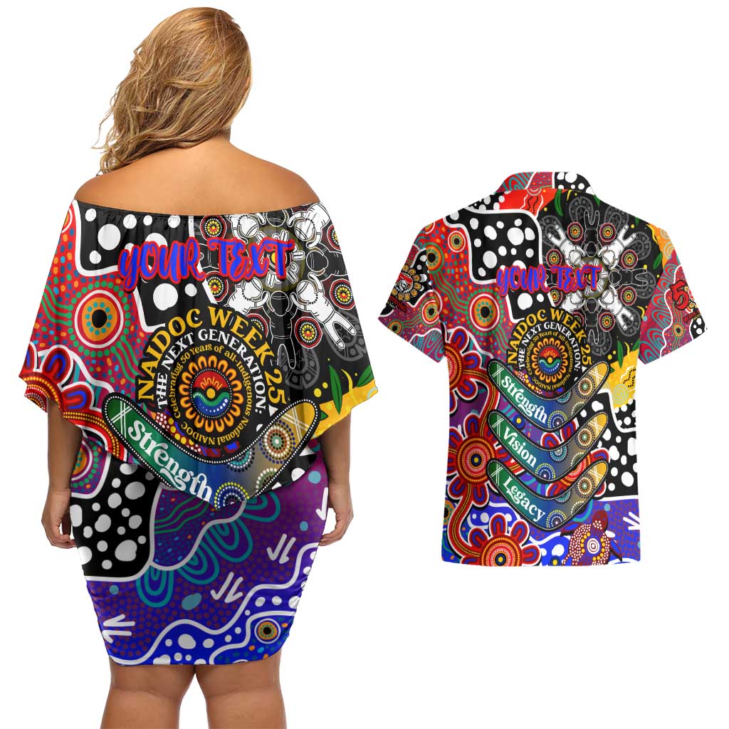 Personalised Knights NRL Celebrating 50 Years of Naidoc Couples Matching Off Shoulder Short Dress and Hawaiian Shirt NAIDOC Week 2025 Aboriginal