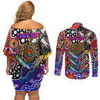 Personalised Knights NRL Celebrating 50 Years of Naidoc Couples Matching Off Shoulder Short Dress and Long Sleeve Button Shirt NAIDOC Week 2025 Aboriginal