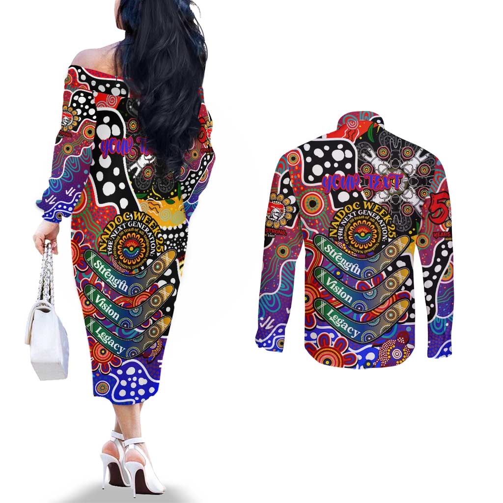 Personalised Knights NRL Celebrating 50 Years of Naidoc Couples Matching Off The Shoulder Long Sleeve Dress and Long Sleeve Button Shirt NAIDOC Week 2025 Aboriginal