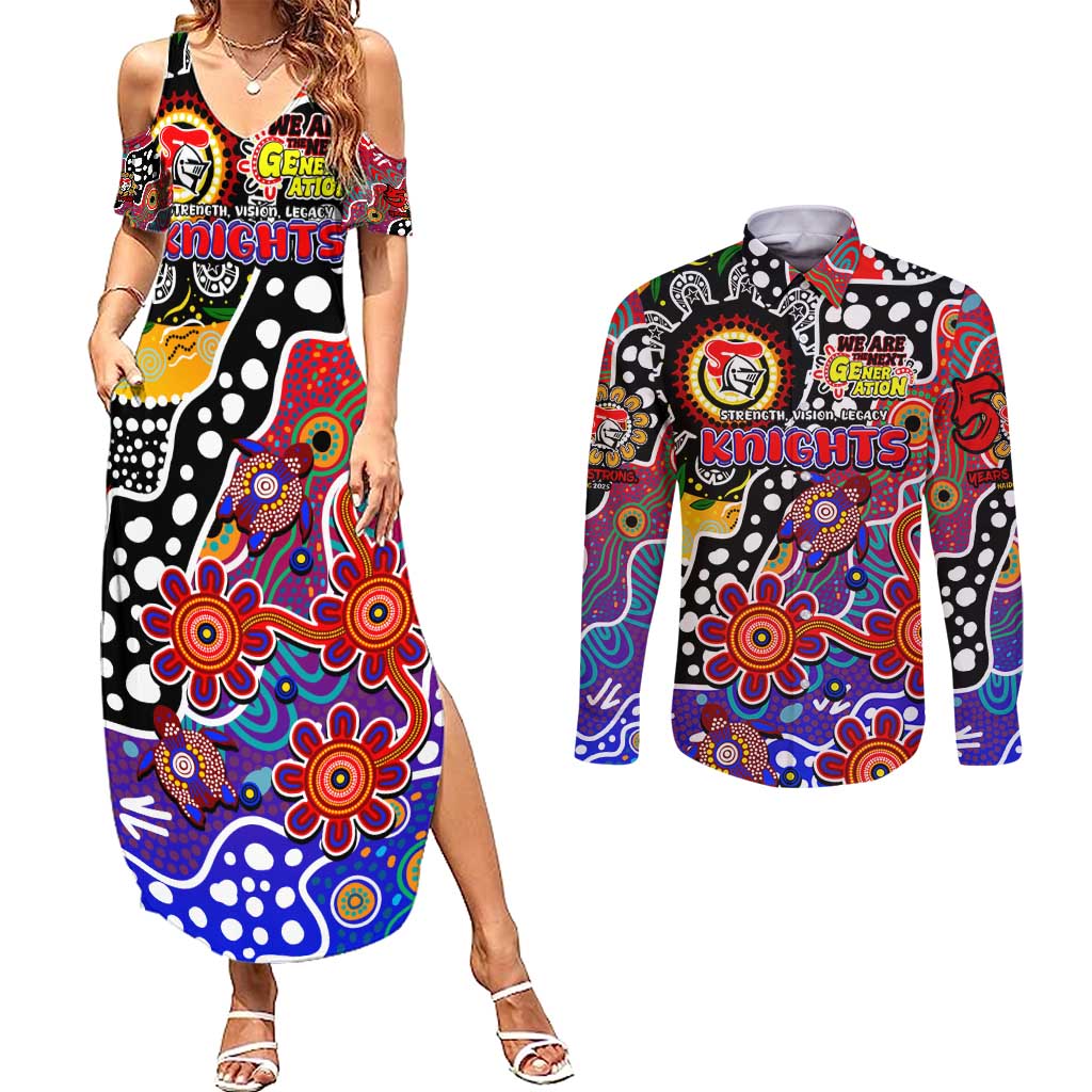 Personalised Knights NRL Celebrating 50 Years of Naidoc Couples Matching Summer Maxi Dress and Long Sleeve Button Shirt NAIDOC Week 2025 Aboriginal