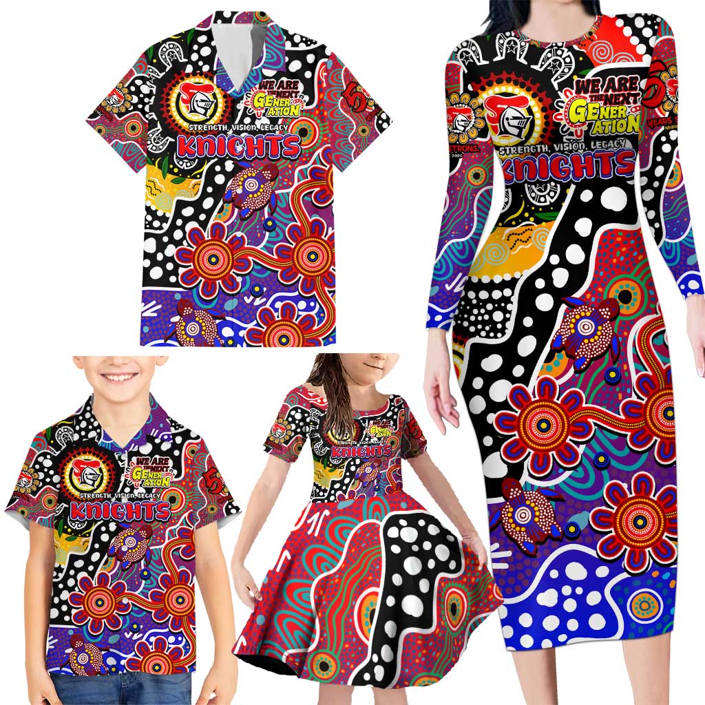Personalised Knights NRL Celebrating 50 Years of Naidoc Family Matching Long Sleeve Bodycon Dress and Hawaiian Shirt NAIDOC Week 2025 Aboriginal