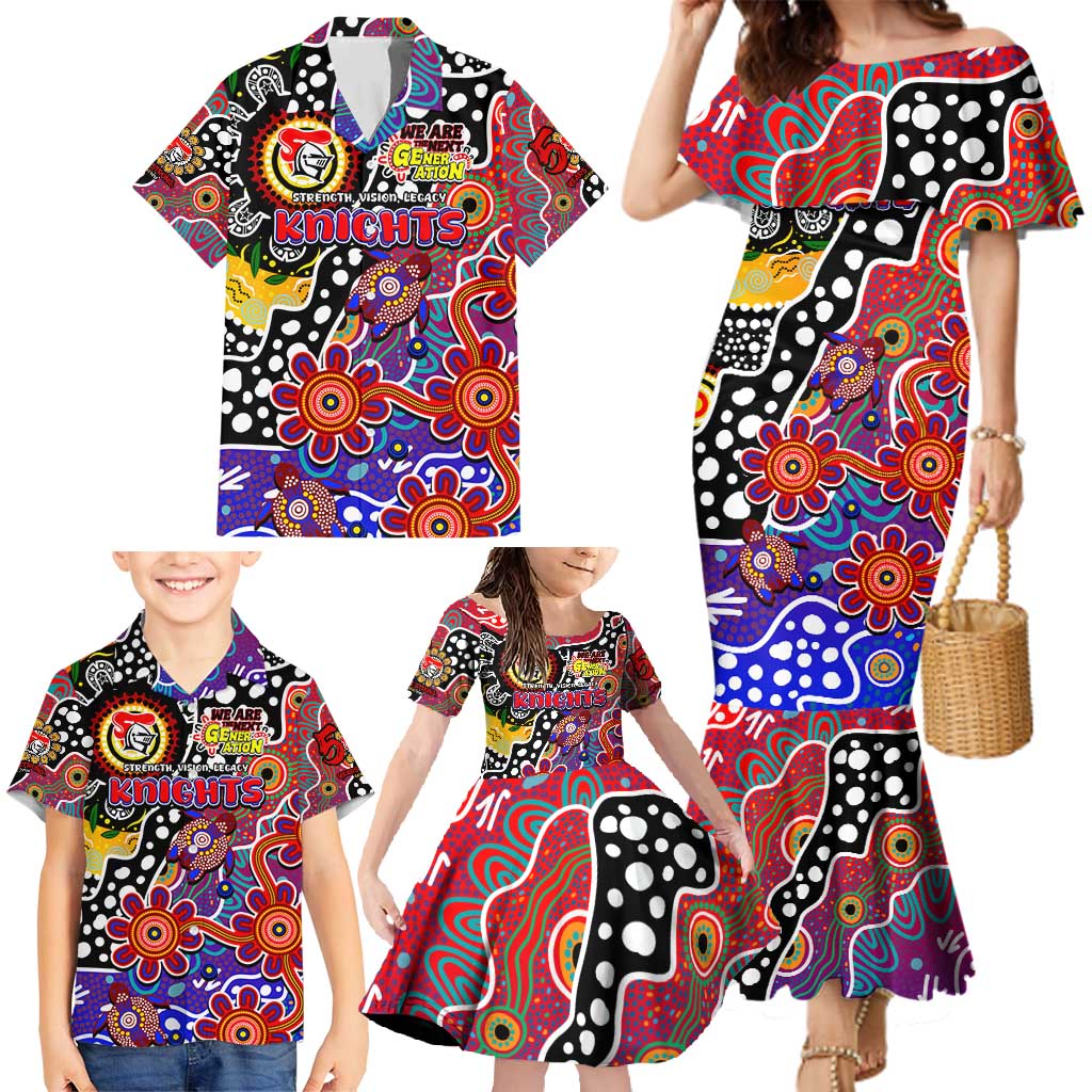 Personalised Knights NRL Celebrating 50 Years of Naidoc Family Matching Mermaid Dress and Hawaiian Shirt NAIDOC Week 2025 Aboriginal