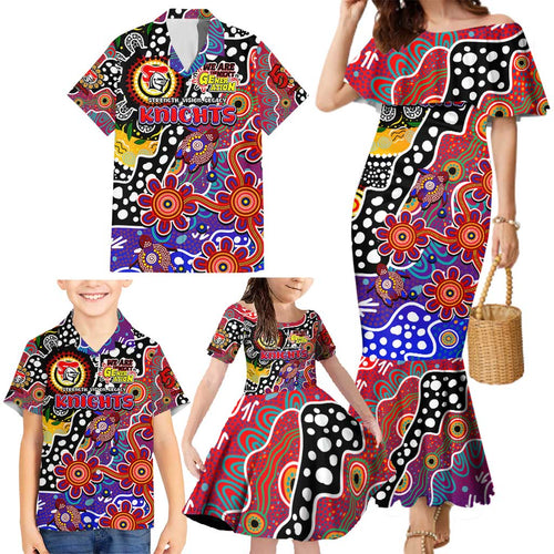 Personalised Knights NRL Celebrating 50 Years of Naidoc Family Matching Mermaid Dress and Hawaiian Shirt NAIDOC Week 2025 Aboriginal