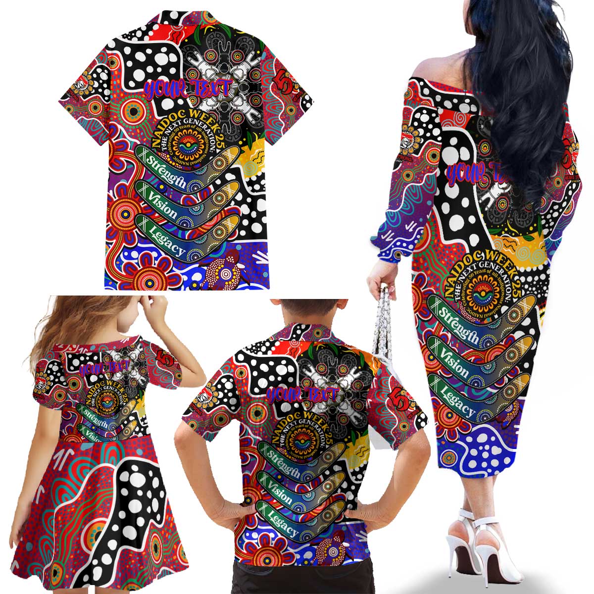 Personalised Knights NRL Celebrating 50 Years of Naidoc Family Matching Off The Shoulder Long Sleeve Dress and Hawaiian Shirt NAIDOC Week 2025 Aboriginal