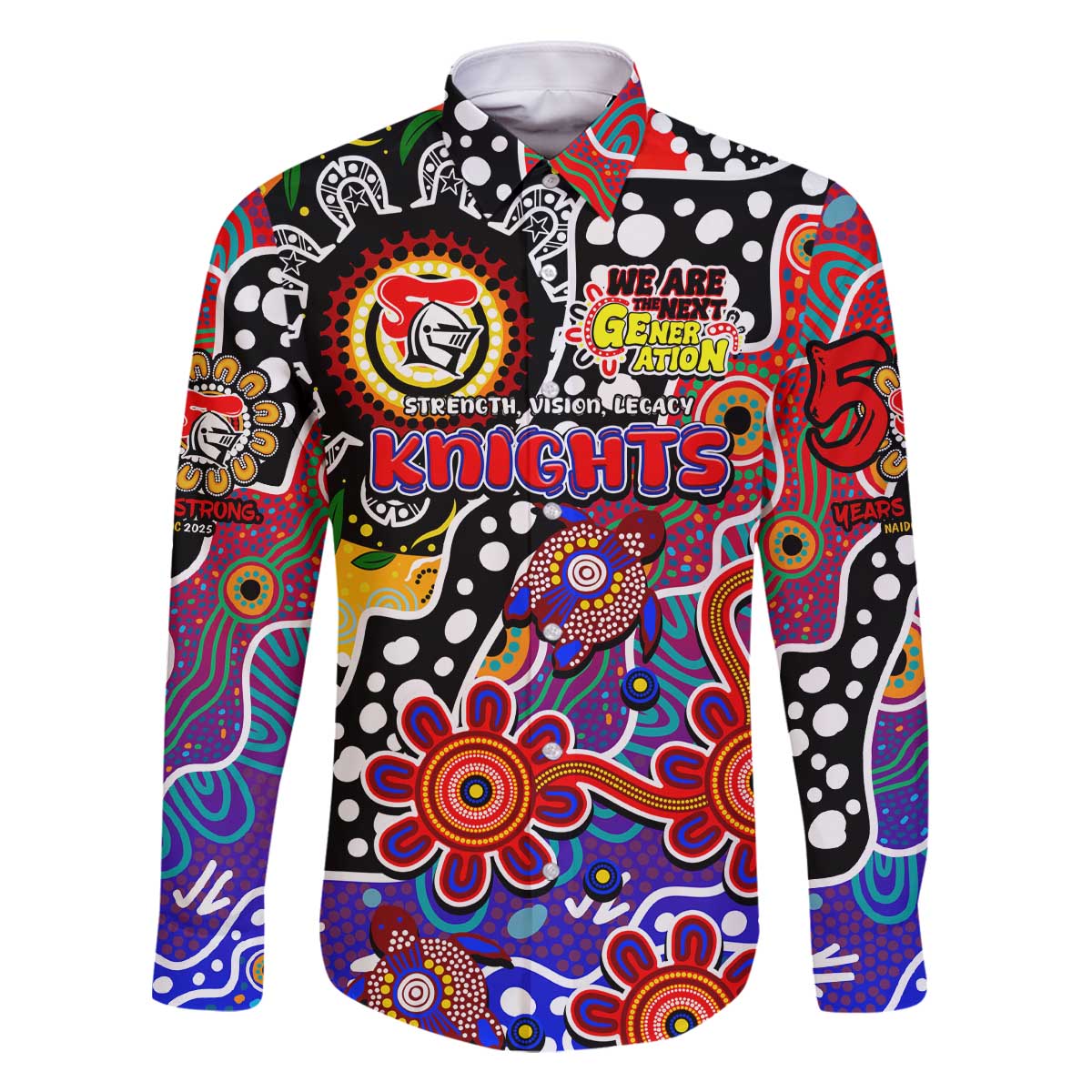 Personalised Knights NRL Celebrating 50 Years of Naidoc Family Matching Off The Shoulder Long Sleeve Dress and Hawaiian Shirt NAIDOC Week 2025 Aboriginal