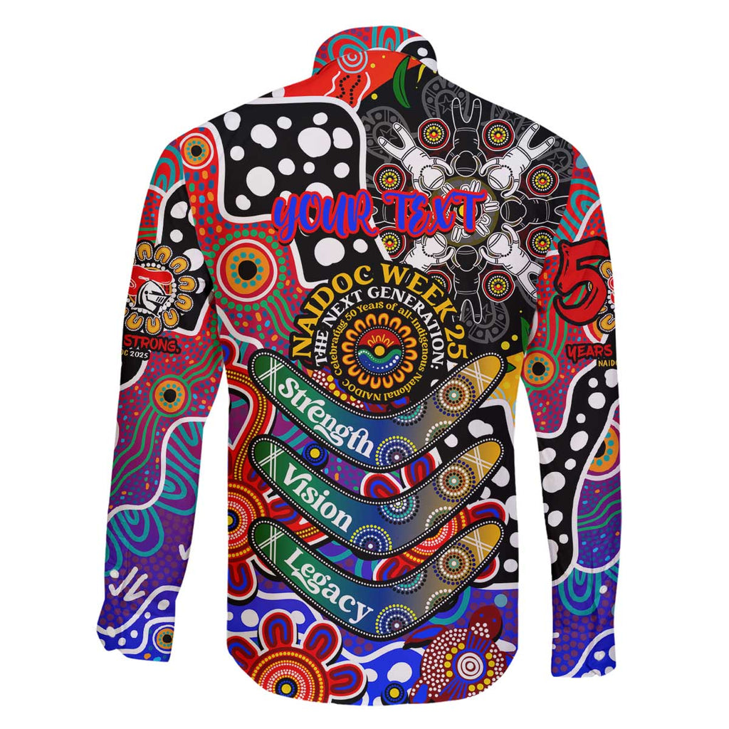 Personalised Knights NRL Celebrating 50 Years of Naidoc Family Matching Off The Shoulder Long Sleeve Dress and Hawaiian Shirt NAIDOC Week 2025 Aboriginal