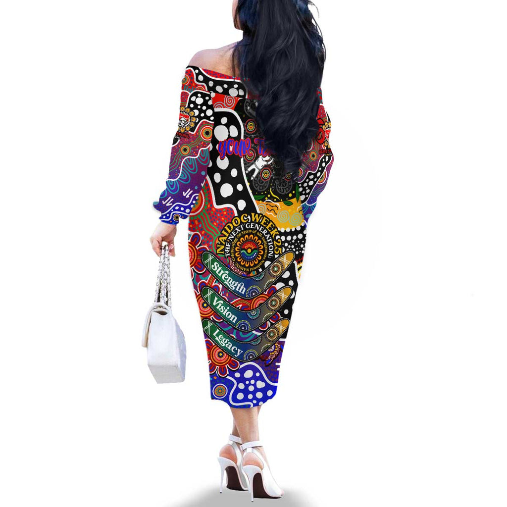 Personalised Knights NRL Celebrating 50 Years of Naidoc Family Matching Off The Shoulder Long Sleeve Dress and Hawaiian Shirt NAIDOC Week 2025 Aboriginal