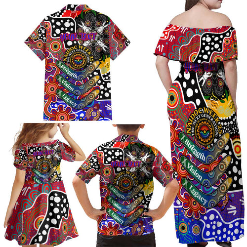Personalised Knights NRL Celebrating 50 Years of Naidoc Family Matching Off Shoulder Maxi Dress and Hawaiian Shirt NAIDOC Week 2025 Aboriginal