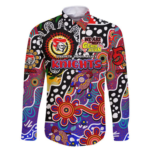 Personalised Knights NRL Celebrating 50 Years of Naidoc Family Matching Off Shoulder Maxi Dress and Hawaiian Shirt NAIDOC Week 2025 Aboriginal