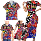 Personalised Knights NRL Celebrating 50 Years of Naidoc Family Matching Short Sleeve Bodycon Dress and Hawaiian Shirt NAIDOC Week 2025 Aboriginal