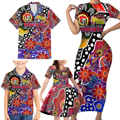 Personalised Knights NRL Celebrating 50 Years of Naidoc Family Matching Short Sleeve Bodycon Dress and Hawaiian Shirt NAIDOC Week 2025 Aboriginal