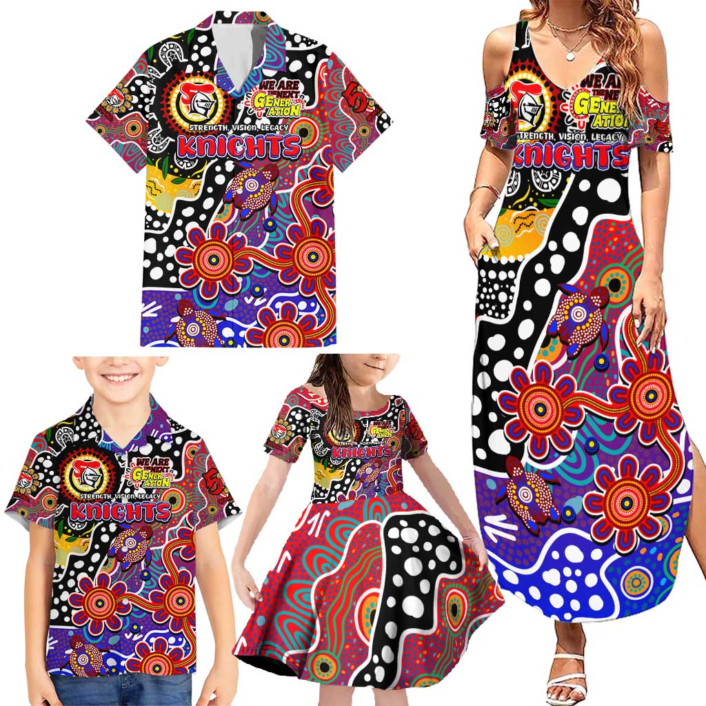 Personalised Knights NRL Celebrating 50 Years of Naidoc Family Matching Summer Maxi Dress and Hawaiian Shirt NAIDOC Week 2025 Aboriginal