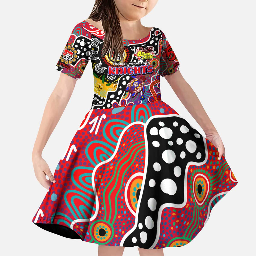 Personalised Knights NRL Celebrating 50 Years of Naidoc Kid Short Sleeve Dress NAIDOC Week 2025 Aboriginal