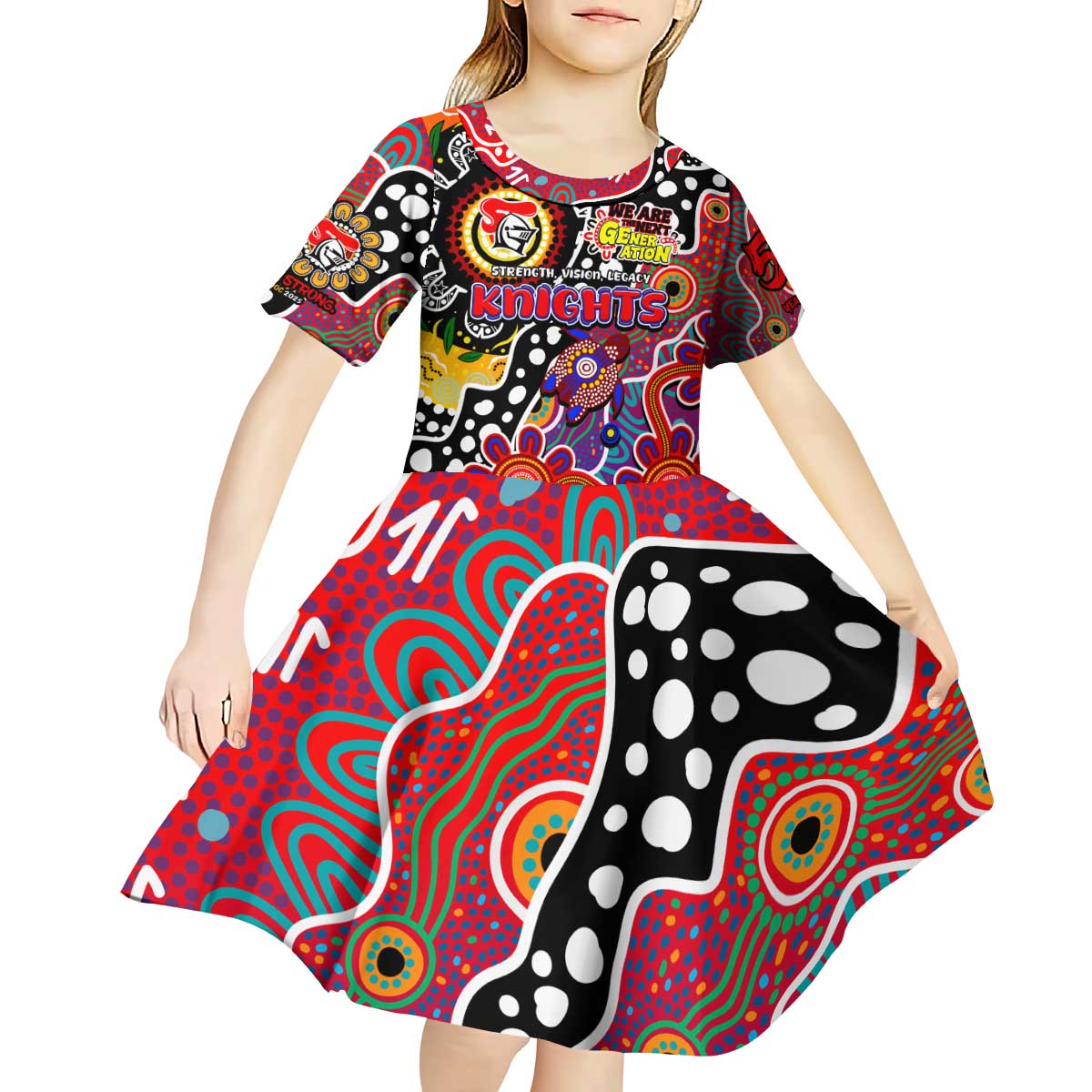 Personalised Knights NRL Celebrating 50 Years of Naidoc Kid Short Sleeve Dress NAIDOC Week 2025 Aboriginal