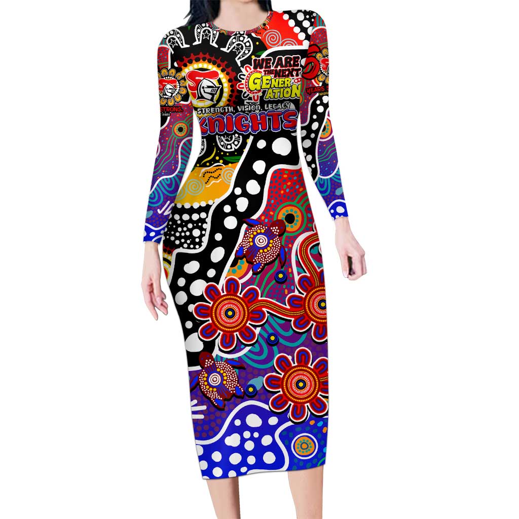 Personalised Knights NRL Celebrating 50 Years of Naidoc Long Sleeve Bodycon Dress NAIDOC Week 2025 Aboriginal