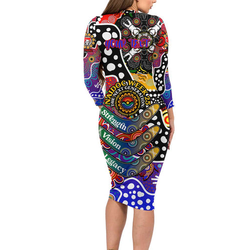 Personalised Knights NRL Celebrating 50 Years of Naidoc Long Sleeve Bodycon Dress NAIDOC Week 2025 Aboriginal