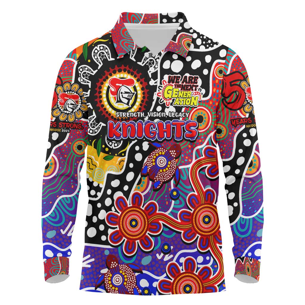 Personalised Knights NRL Celebrating 50 Years of Naidoc Long Sleeve Polo Shirt NAIDOC Week 2025 Aboriginal