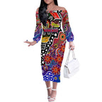Personalised Knights NRL Celebrating 50 Years of Naidoc Off The Shoulder Long Sleeve Dress NAIDOC Week 2025 Aboriginal
