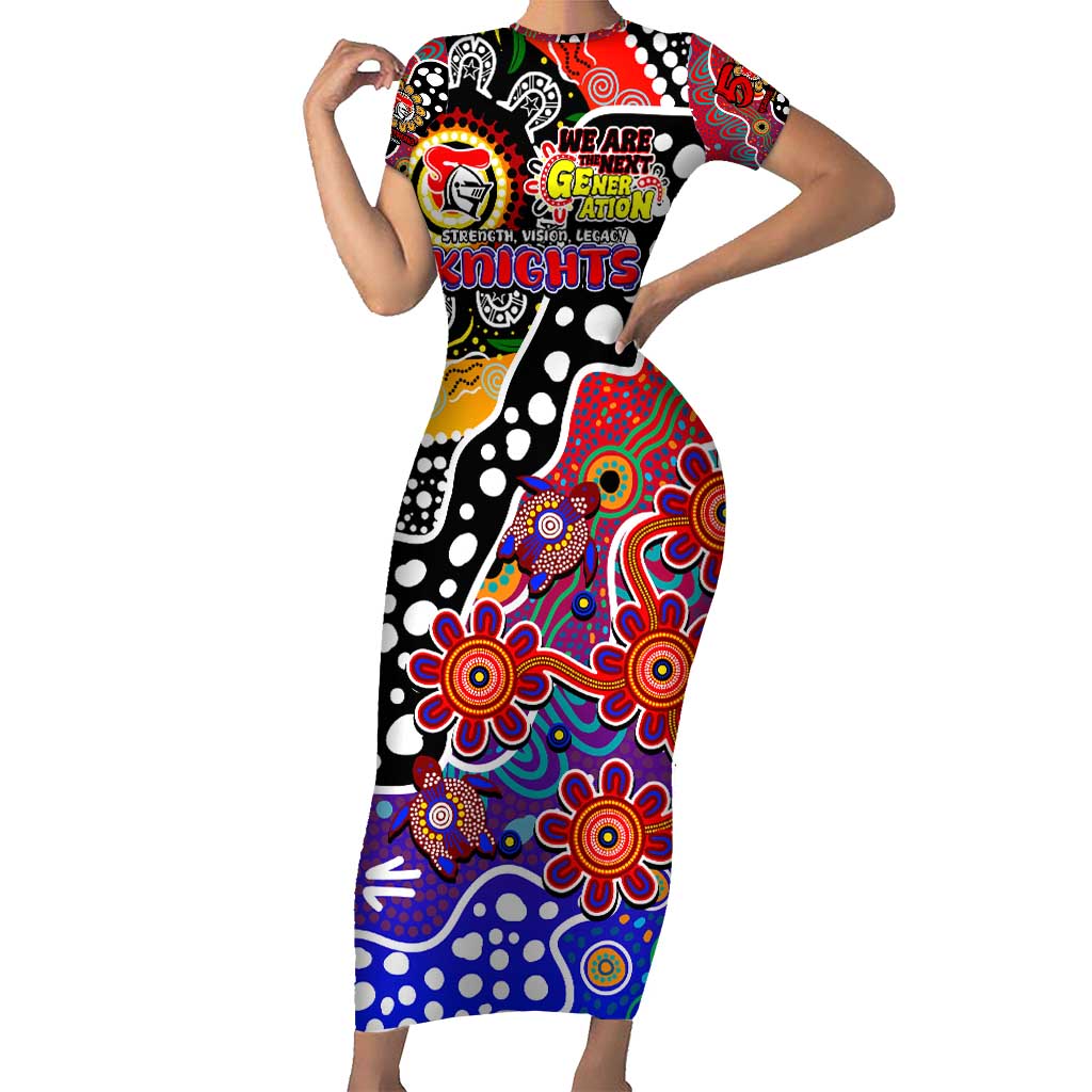 Personalised Knights NRL Celebrating 50 Years of Naidoc Short Sleeve Bodycon Dress NAIDOC Week 2025 Aboriginal