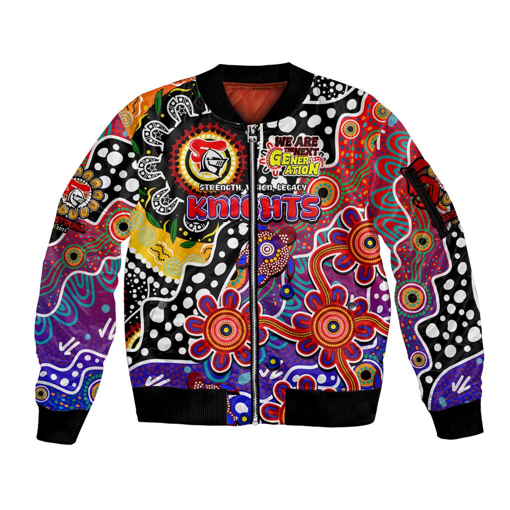Personalised Knights NRL Celebrating 50 Years of Naidoc Sleeve Zip Bomber Jacket NAIDOC Week 2025 Aboriginal