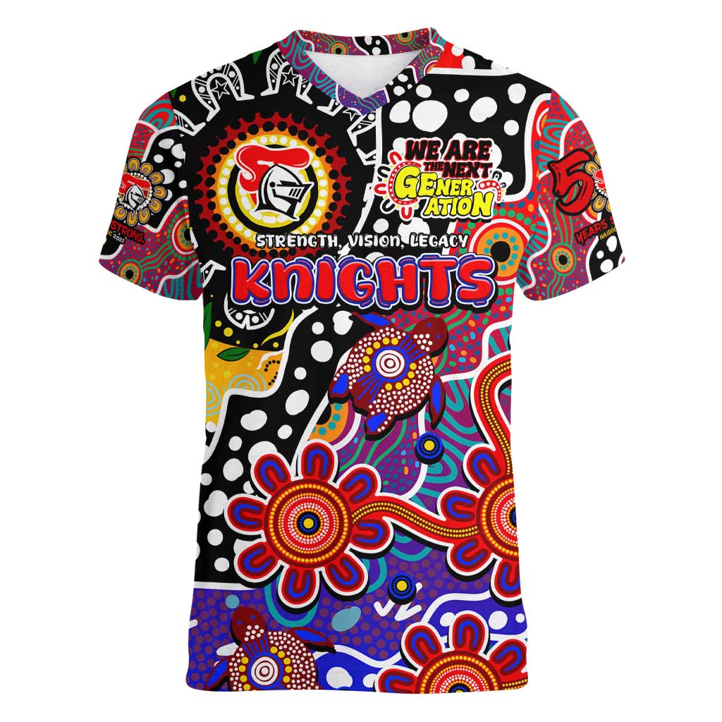 Personalised Knights NRL Celebrating 50 Years of Naidoc Women V-Neck T-Shirt NAIDOC Week 2025 Aboriginal