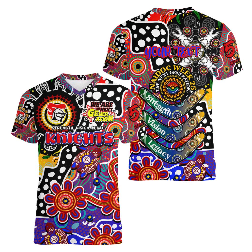 Personalised Knights NRL Celebrating 50 Years of Naidoc Women V-Neck T-Shirt NAIDOC Week 2025 Aboriginal