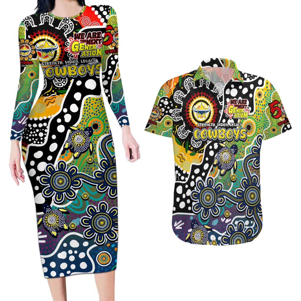 Personalised Cowboys NRL Celebrating 50 Years of Naidoc Couples Matching Long Sleeve Bodycon Dress and Hawaiian Shirt NAIDOC Week 2025 Aboriginal