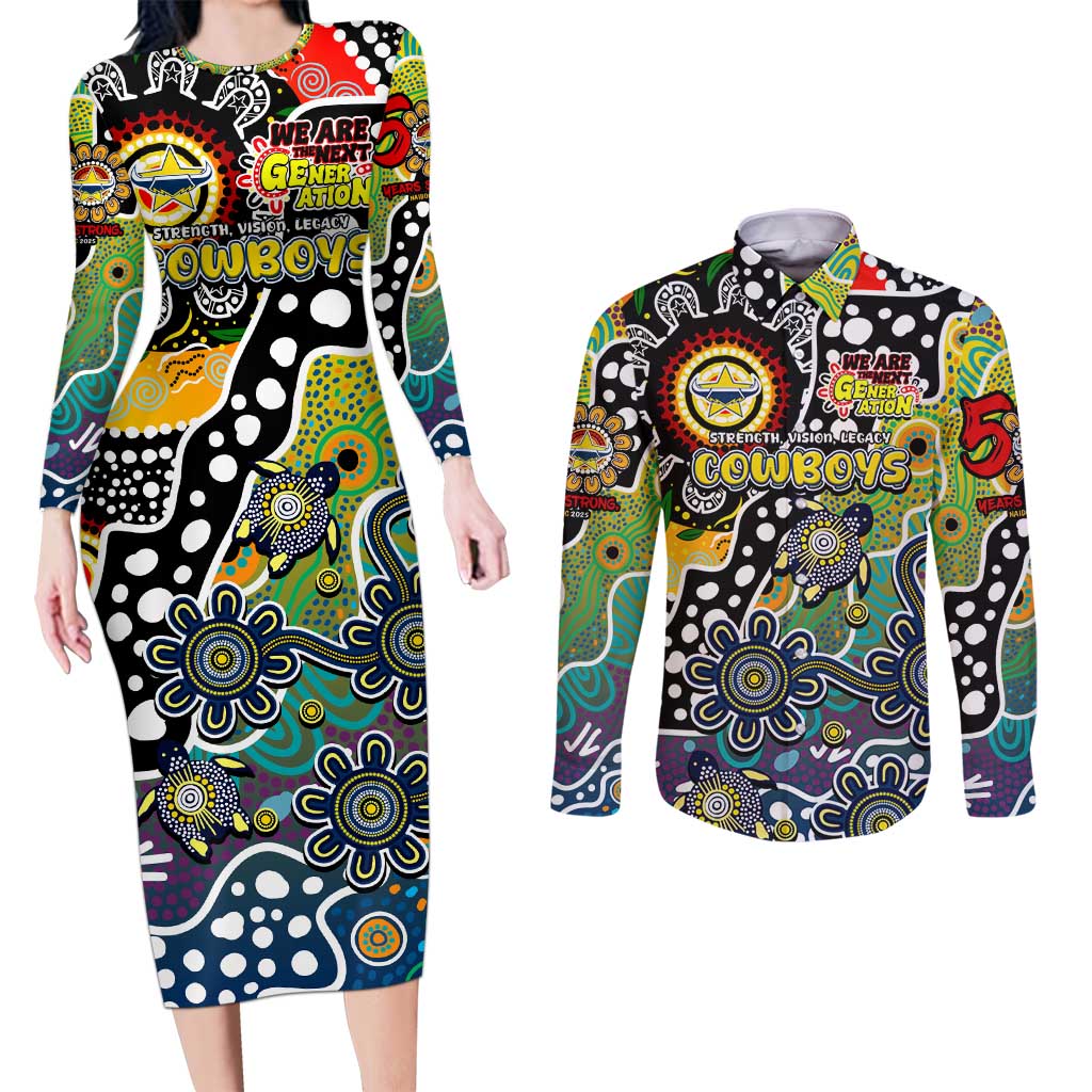 Personalised Cowboys NRL Celebrating 50 Years of Naidoc Couples Matching Long Sleeve Bodycon Dress and Long Sleeve Button Shirt NAIDOC Week 2025 Aboriginal