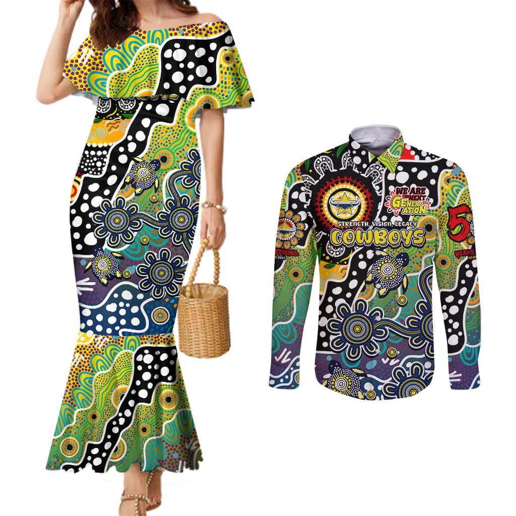 Personalised Cowboys NRL Celebrating 50 Years of Naidoc Couples Matching Mermaid Dress and Long Sleeve Button Shirt NAIDOC Week 2025 Aboriginal