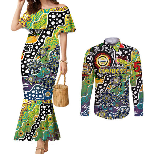 Personalised Cowboys NRL Celebrating 50 Years of Naidoc Couples Matching Mermaid Dress and Long Sleeve Button Shirt NAIDOC Week 2025 Aboriginal