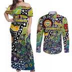 Personalised Cowboys NRL Celebrating 50 Years of Naidoc Couples Matching Off Shoulder Maxi Dress and Long Sleeve Button Shirt NAIDOC Week 2025 Aboriginal