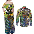 Personalised Cowboys NRL Celebrating 50 Years of Naidoc Couples Matching Off Shoulder Maxi Dress and Long Sleeve Button Shirt NAIDOC Week 2025 Aboriginal