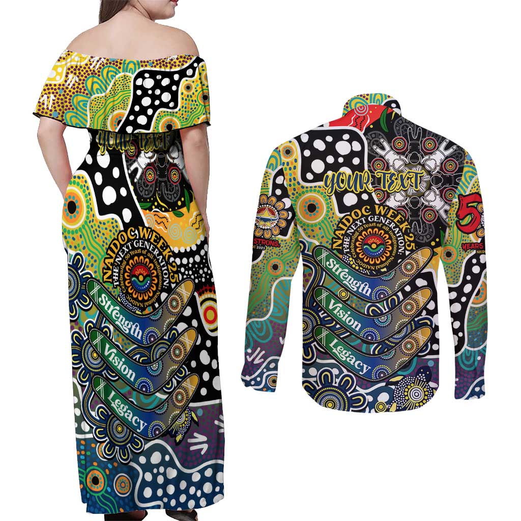 Personalised Cowboys NRL Celebrating 50 Years of Naidoc Couples Matching Off Shoulder Maxi Dress and Long Sleeve Button Shirt NAIDOC Week 2025 Aboriginal
