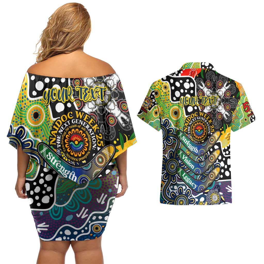 Personalised Cowboys NRL Celebrating 50 Years of Naidoc Couples Matching Off Shoulder Short Dress and Hawaiian Shirt NAIDOC Week 2025 Aboriginal