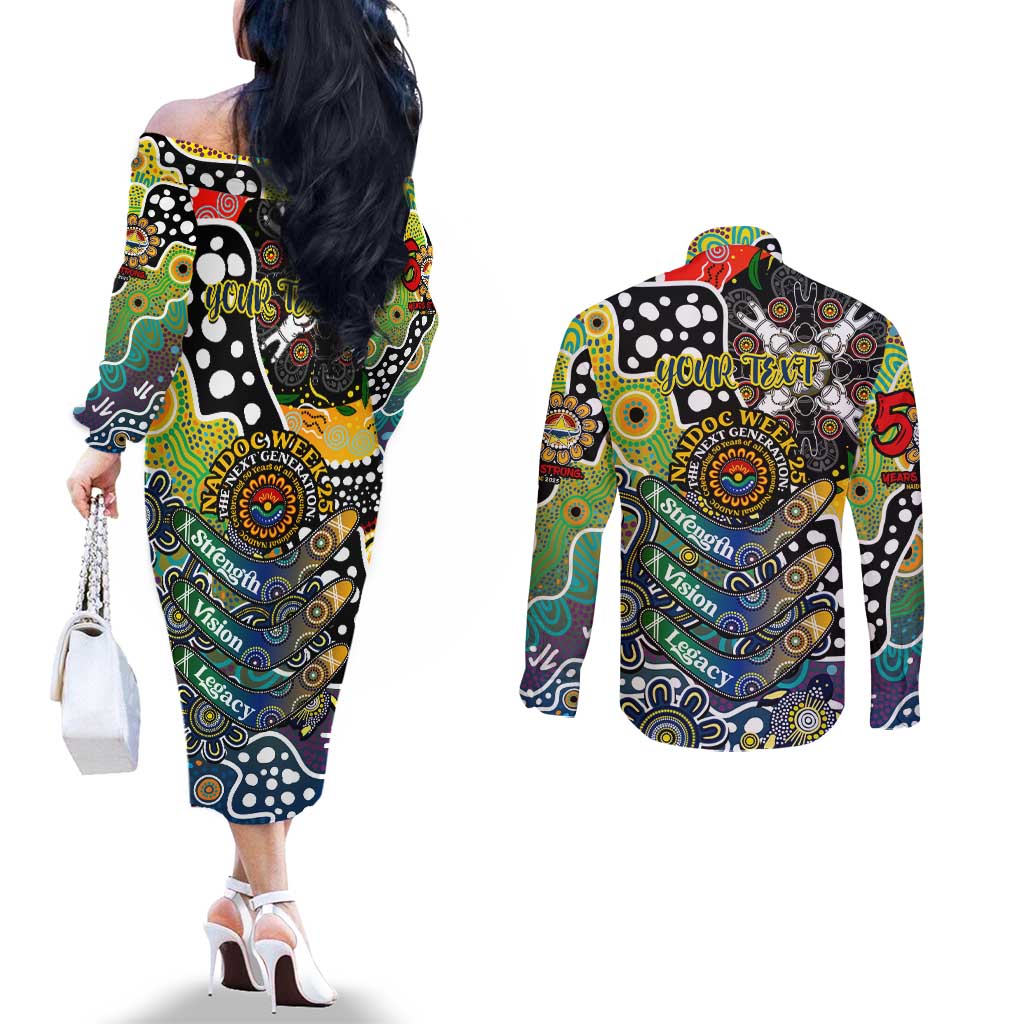 Personalised Cowboys NRL Celebrating 50 Years of Naidoc Couples Matching Off The Shoulder Long Sleeve Dress and Long Sleeve Button Shirt NAIDOC Week 2025 Aboriginal
