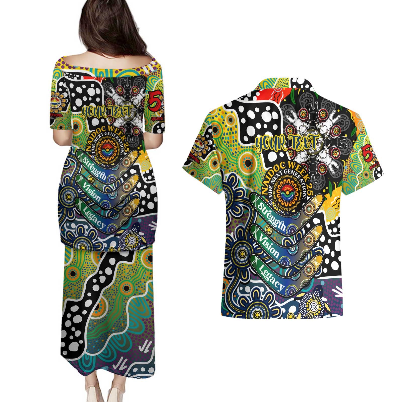 Personalised Cowboys NRL Celebrating 50 Years of Naidoc Couples Matching Puletasi and Hawaiian Shirt NAIDOC Week 2025 Aboriginal