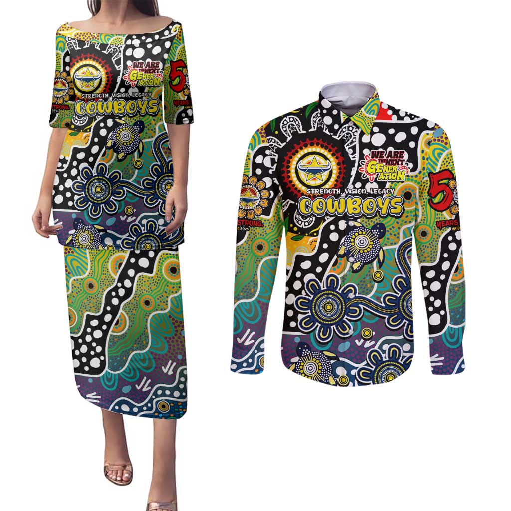 Personalised Cowboys NRL Celebrating 50 Years of Naidoc Couples Matching Puletasi and Long Sleeve Button Shirt NAIDOC Week 2025 Aboriginal
