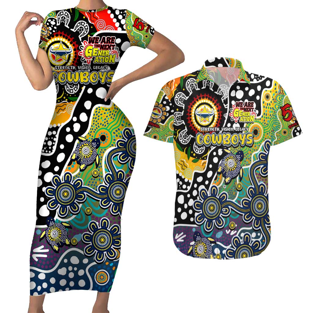 Personalised Cowboys NRL Celebrating 50 Years of Naidoc Couples Matching Short Sleeve Bodycon Dress and Hawaiian Shirt NAIDOC Week 2025 Aboriginal
