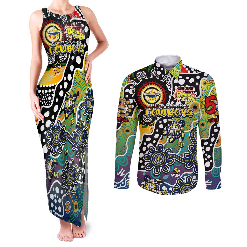 Personalised Cowboys NRL Celebrating 50 Years of Naidoc Couples Matching Tank Maxi Dress and Long Sleeve Button Shirt NAIDOC Week 2025 Aboriginal