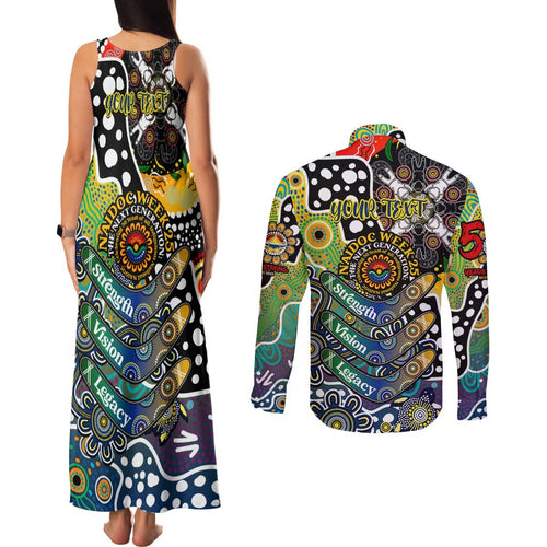 Personalised Cowboys NRL Celebrating 50 Years of Naidoc Couples Matching Tank Maxi Dress and Long Sleeve Button Shirt NAIDOC Week 2025 Aboriginal