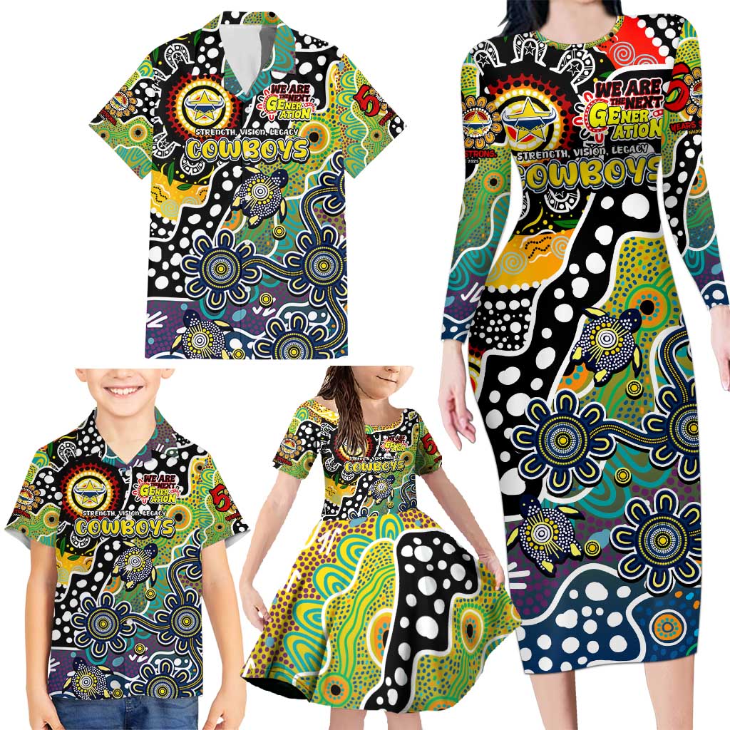 Personalised Cowboys NRL Celebrating 50 Years of Naidoc Family Matching Long Sleeve Bodycon Dress and Hawaiian Shirt NAIDOC Week 2025 Aboriginal