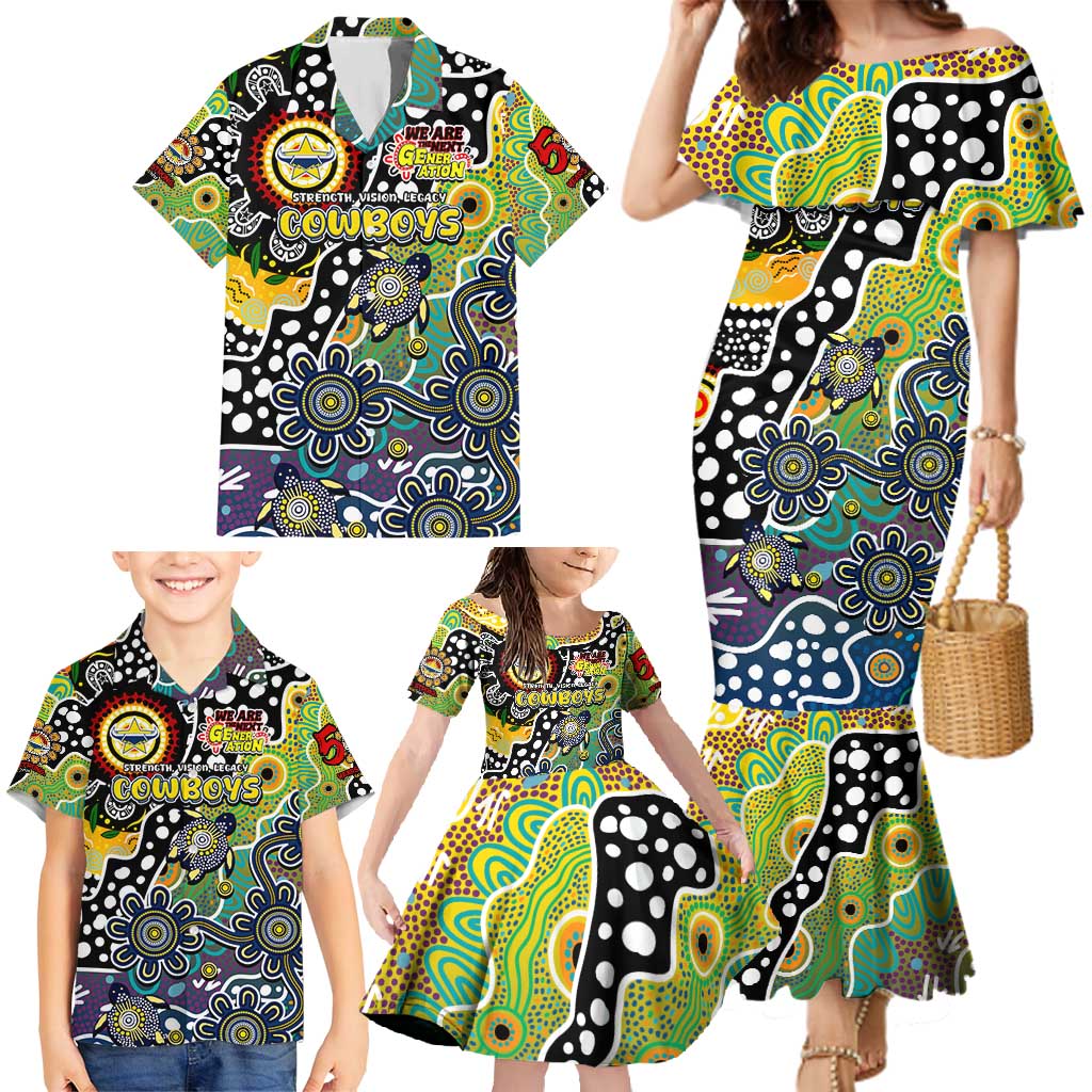 Personalised Cowboys NRL Celebrating 50 Years of Naidoc Family Matching Mermaid Dress and Hawaiian Shirt NAIDOC Week 2025 Aboriginal