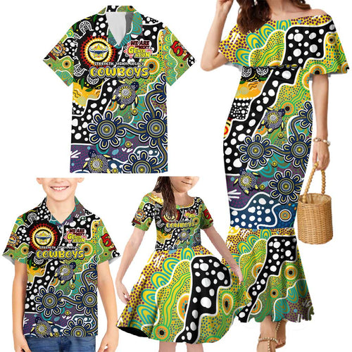 Personalised Cowboys NRL Celebrating 50 Years of Naidoc Family Matching Mermaid Dress and Hawaiian Shirt NAIDOC Week 2025 Aboriginal
