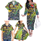 Personalised Cowboys NRL Celebrating 50 Years of Naidoc Family Matching Off The Shoulder Long Sleeve Dress and Hawaiian Shirt NAIDOC Week 2025 Aboriginal
